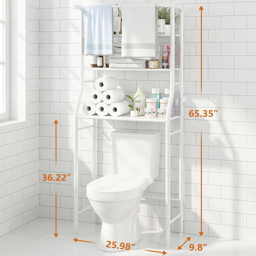 UDEAR 3-Tier Over The Toilet Rack,with Hanging Rod,Tower Shelf,White