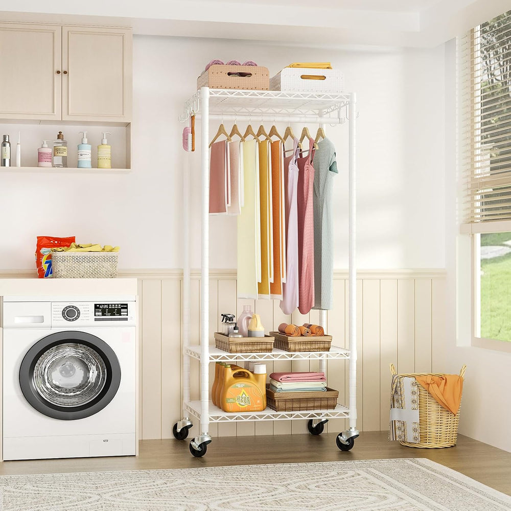 FUTASSI Rolling Clothes Rack, Clothing Racks for Hanging Clothes, White
