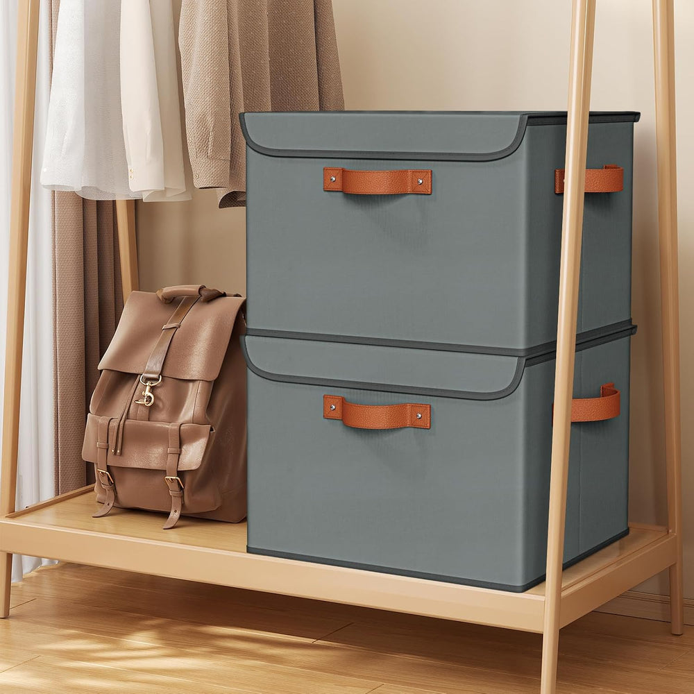 Univivi Fabric Storage Cubes with Lids, Stackable Storage Box, Grey, 3 PCS