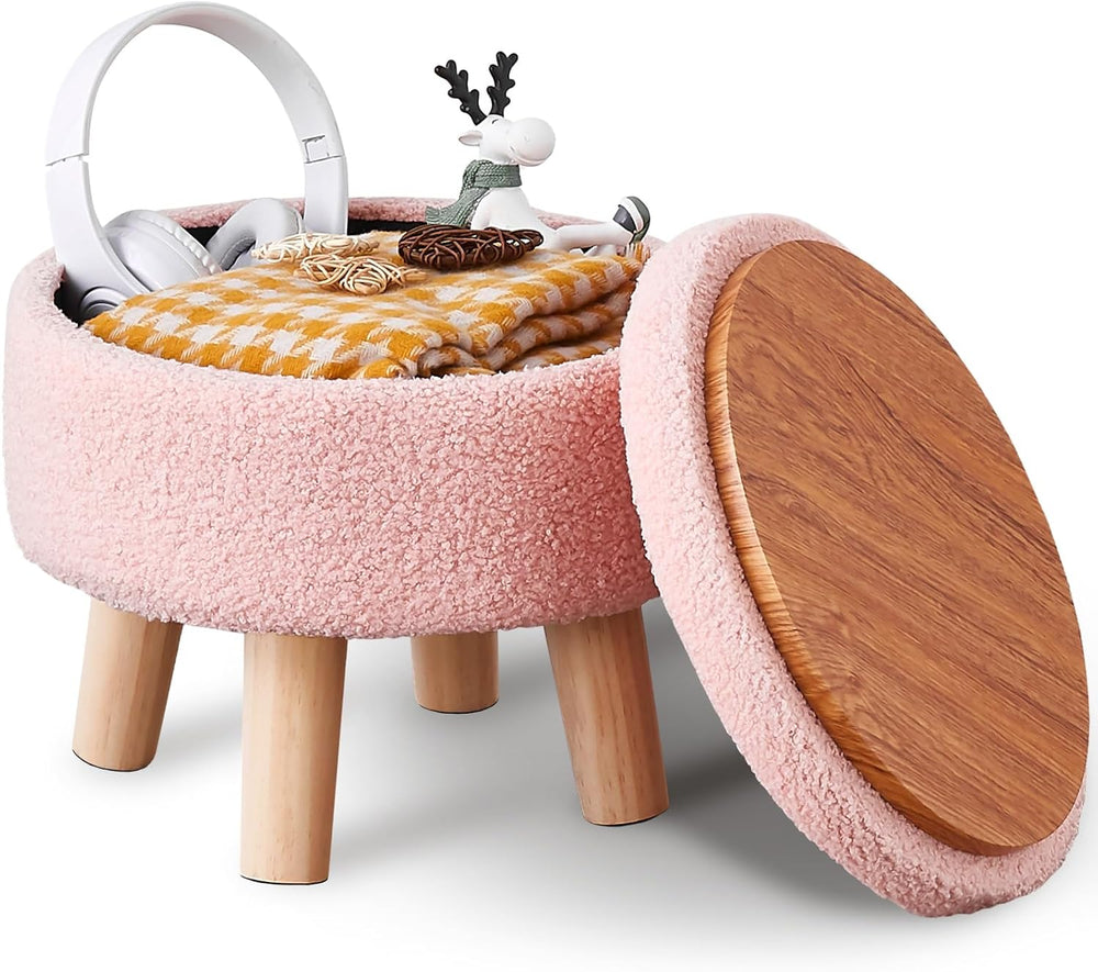 Wimarsbon Storage Ottoman, Modern Round Footrest with Soft Padded Seat, Teddy...