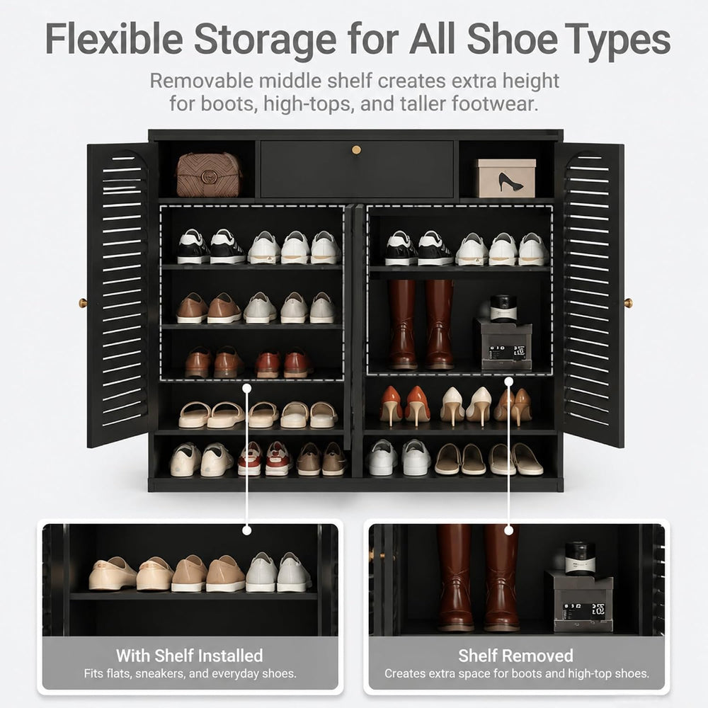 7-Tier Bamboo Shoe Cabinet,Shoe Storage Cabinet with Doors, 25-30 Pairs Frees...