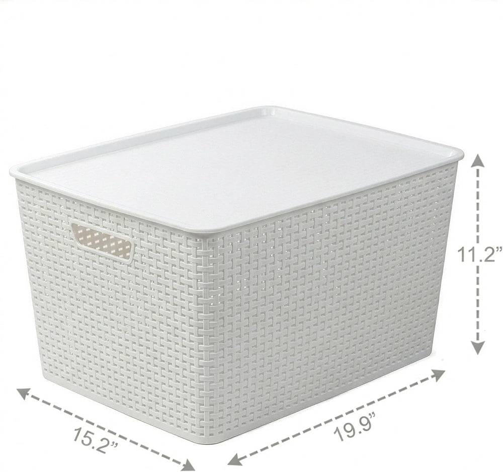 BINO | Plastic Storage Baskets with Lids, 45 Liter - 3 Pack, White | THE WOVE...