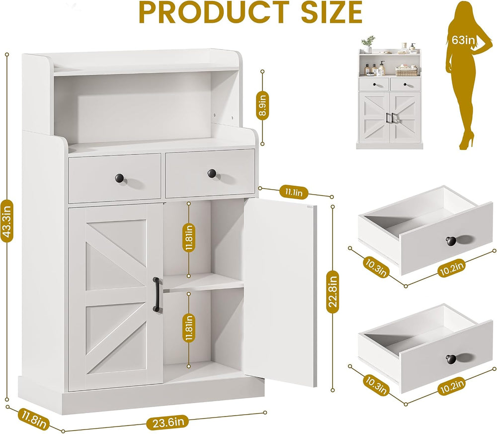 Farmhouse Bathroom Storage Cabinet with 2 Drawers & 2 Doors, Kitchen Cabi...