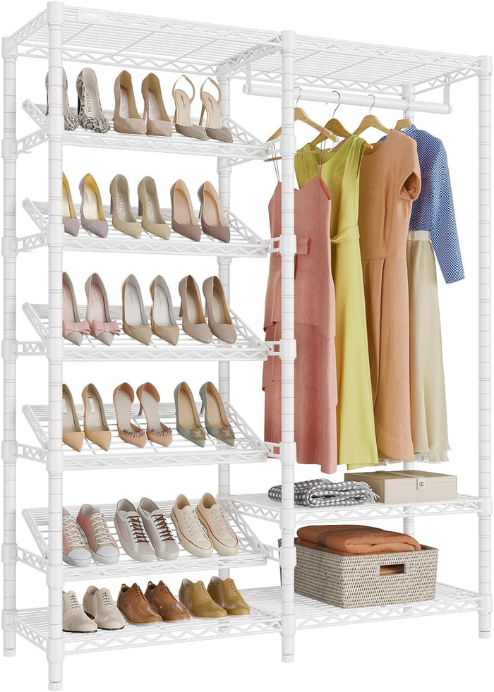 VIPEK S20 7-Tiers Shoe Rack with Hanging Rod, Metal Closet Organizer, White