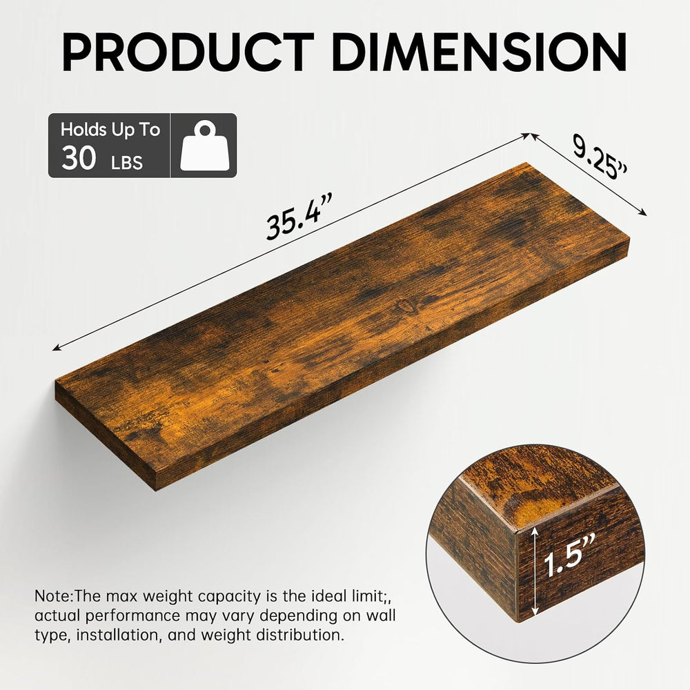 BAYKA Rustic Brown Floating Shelves 35.4in, Set of 2, Wall Mount Wood Shelf