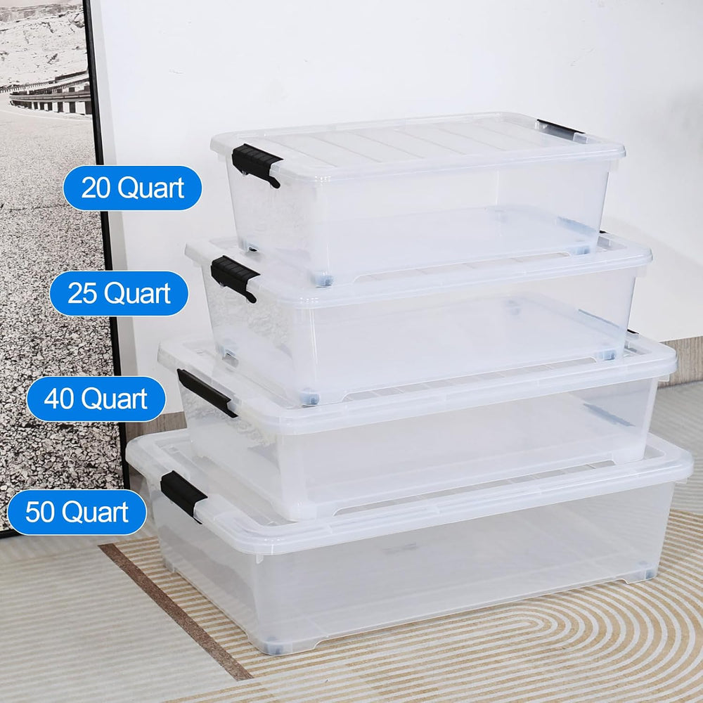 Xyskin 25 Qt Underbed Storage Bins with Wheels, 4-Pack Under Bed Container
