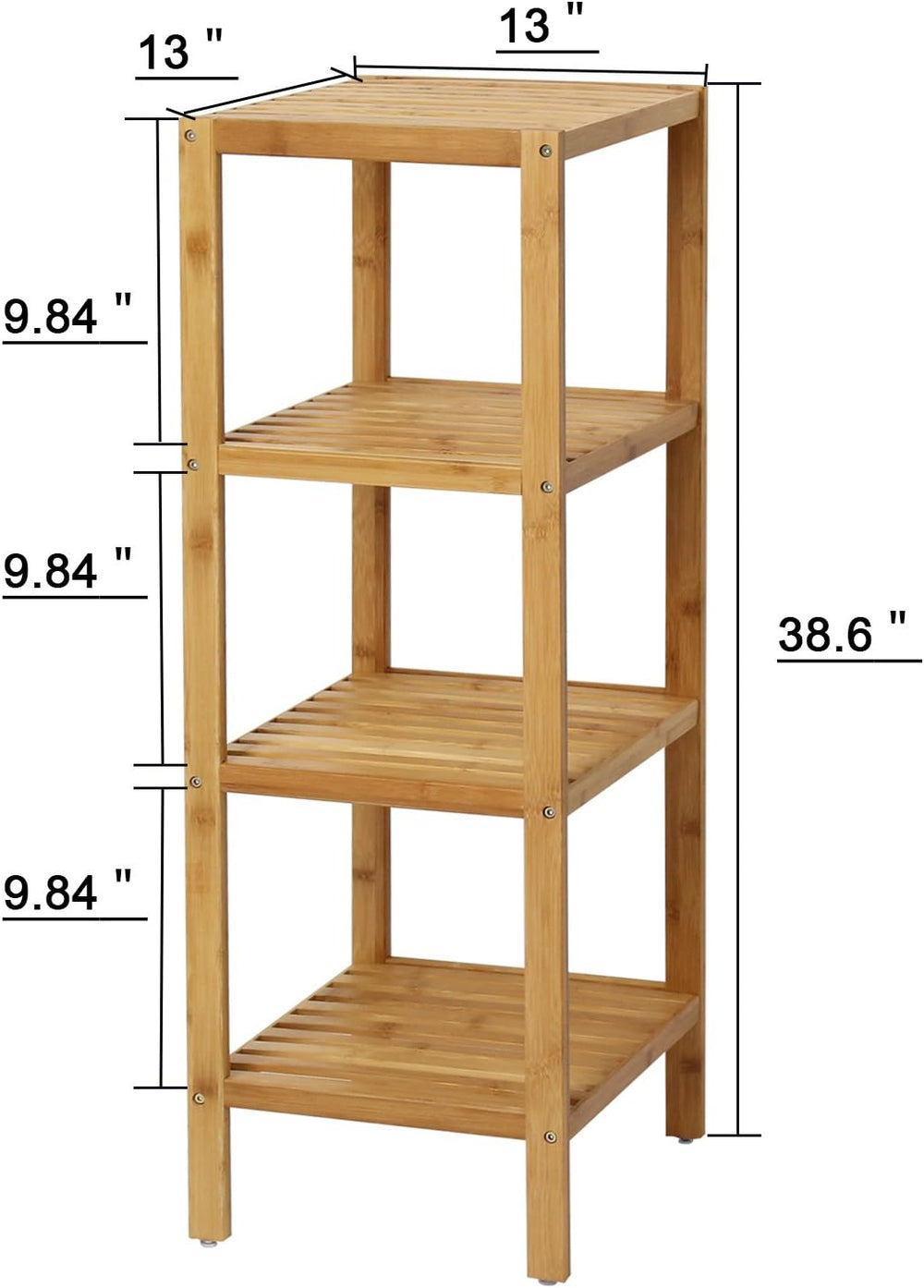 Bamboo Bathroom Shelf Square 4-Tier Storage Shelves Free Standing Rack Multif...