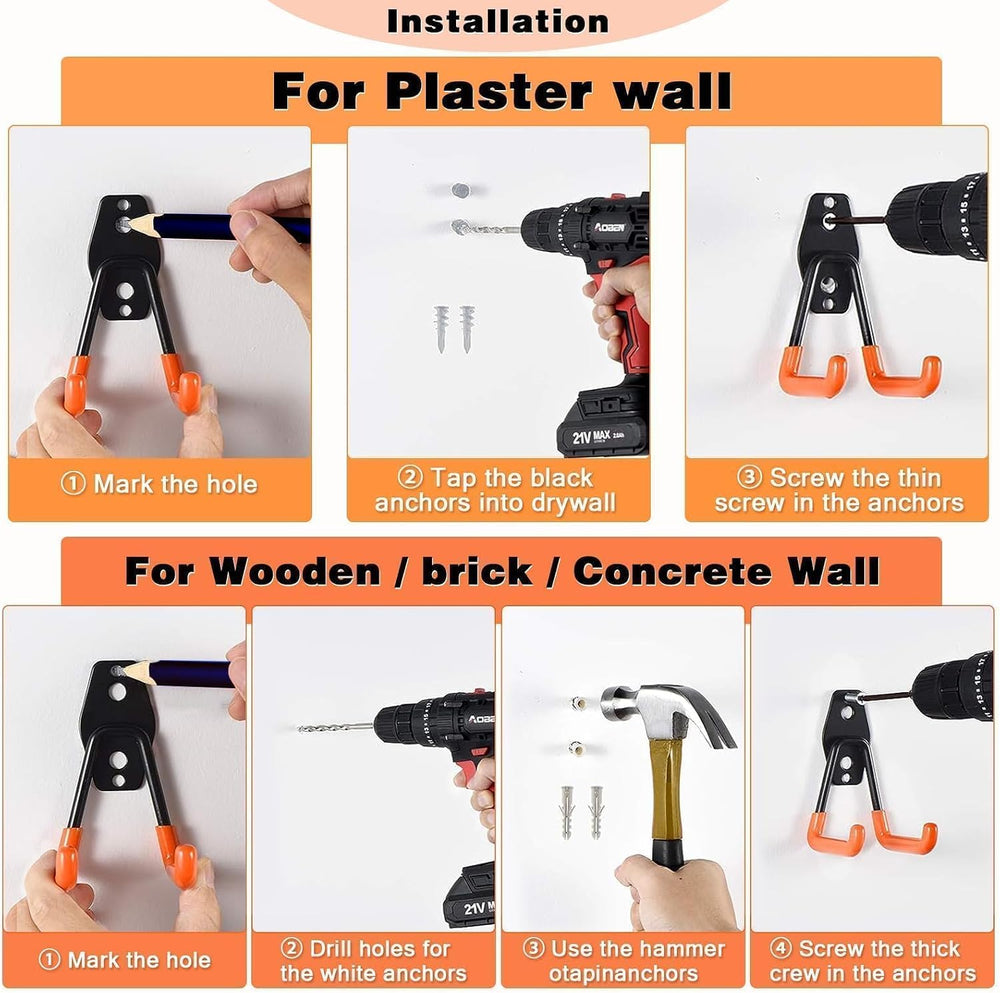 Steel Garage Storage Hooks - 32 Pack Anti-Slip Coating, Heavy Duty Wall Mount...