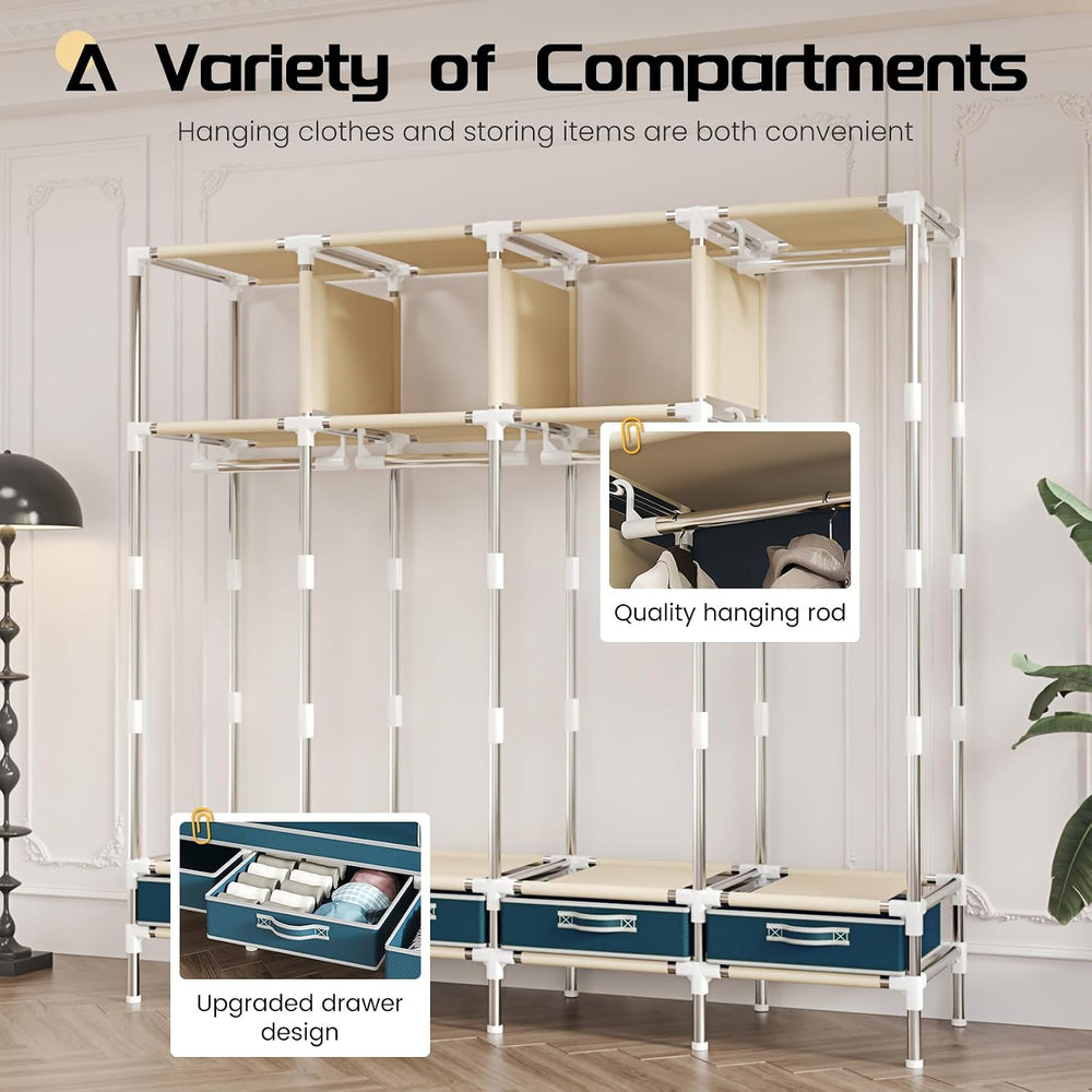 Portable Wardrobe with 4 Drawers and 3 Shelves, 67 Inch Large Capacity Freest...
