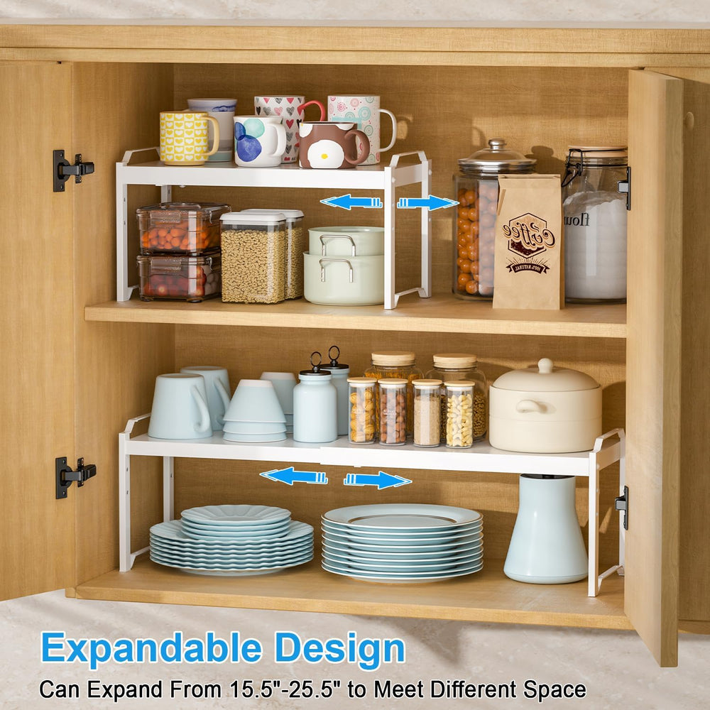 2 Pack Stackable Expandable Shelves For Kitchen Cabinet Countertop Storage, A...