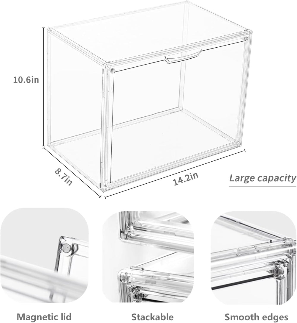 LXLXXL Acrylic Display Case, 4-Pack XL Stackable Bins with Magnetic Lid