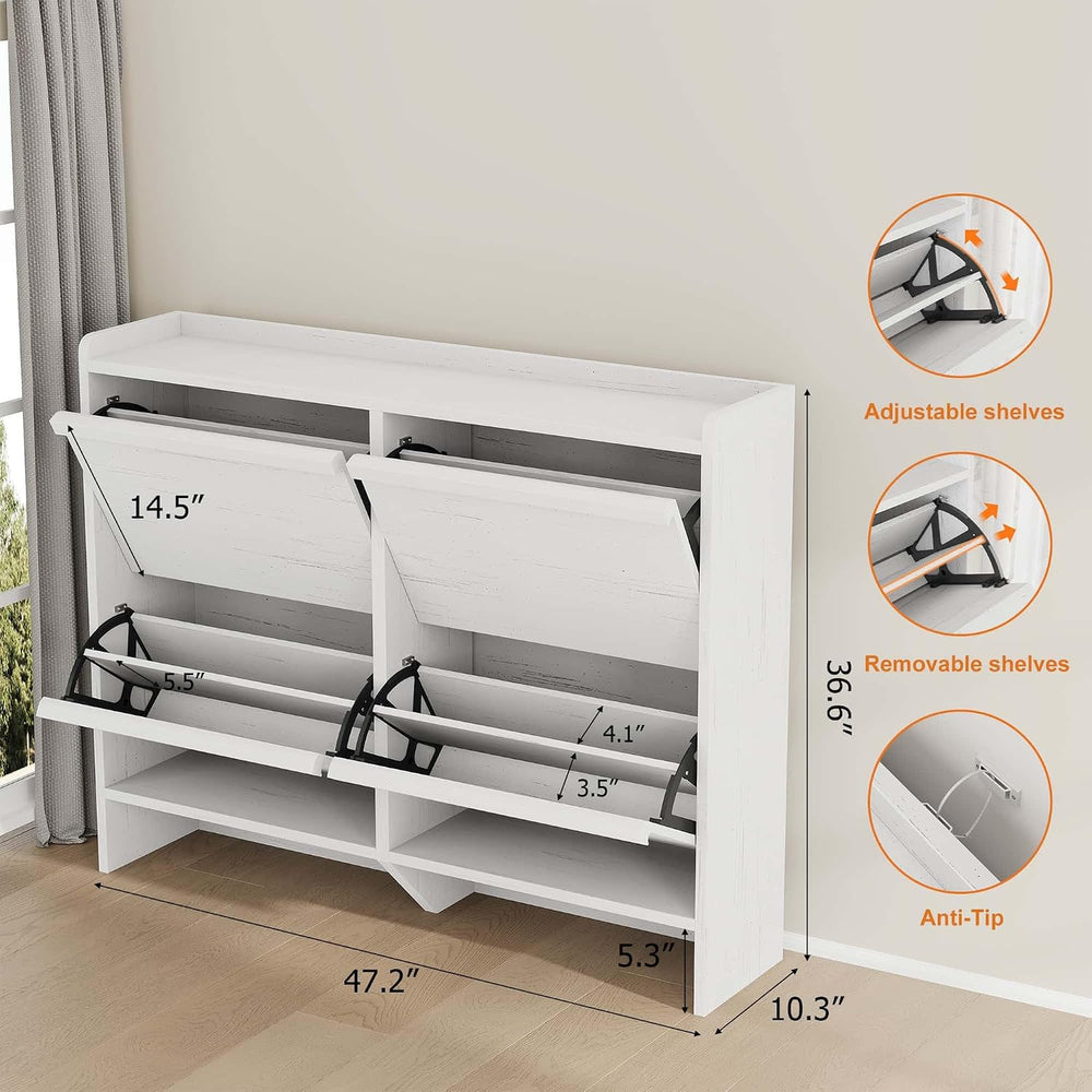 GarveeHome Shoe Cabinet with 4 Flip Drawers, Wooden Shoe Organizer Cabinet wi...