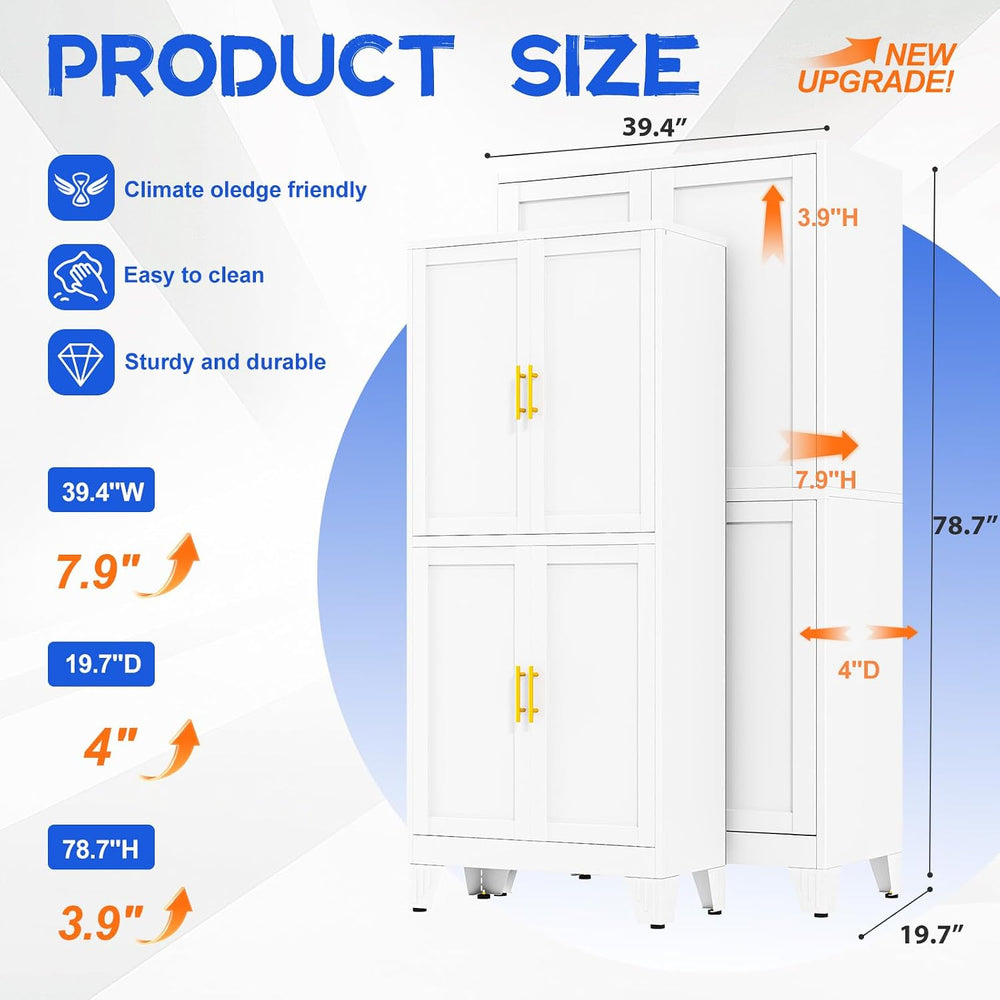 79'' Metal Pantry Storage Cabinet with 4 Door and Adjustable Shelves