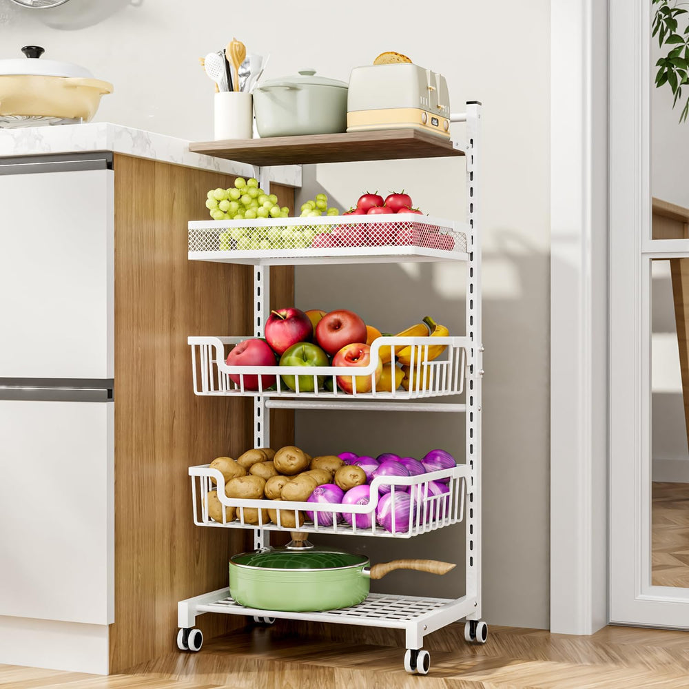 HapiRm Fruit Basket Kitchen Cart - 5 Tier Adjustable Vegetable Storage Rack, ...