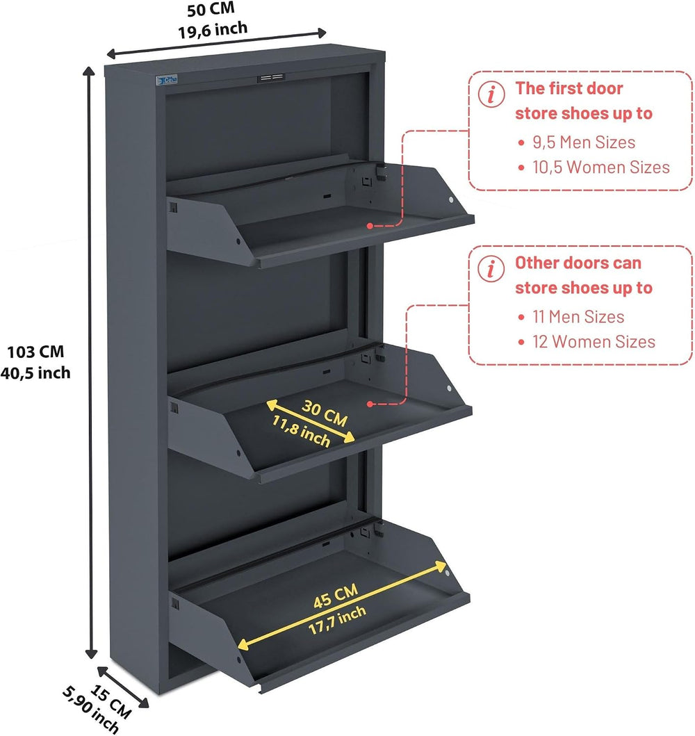 CEHA 3 Tier Metal Shoe Cabinet with Cover, Durable Shoe Storage Organizer for...