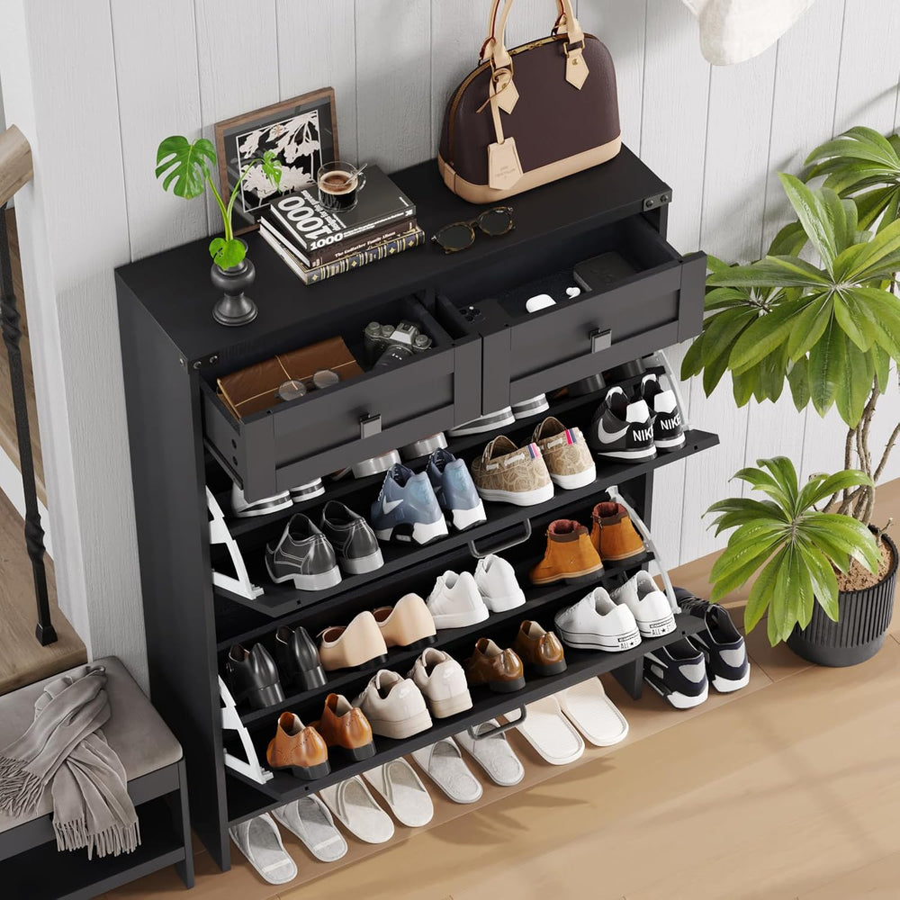 Halitaa Shoe Cabinet with 2 Flip Drawers & 2 Drawers,Farmhouse Shoe Stora...