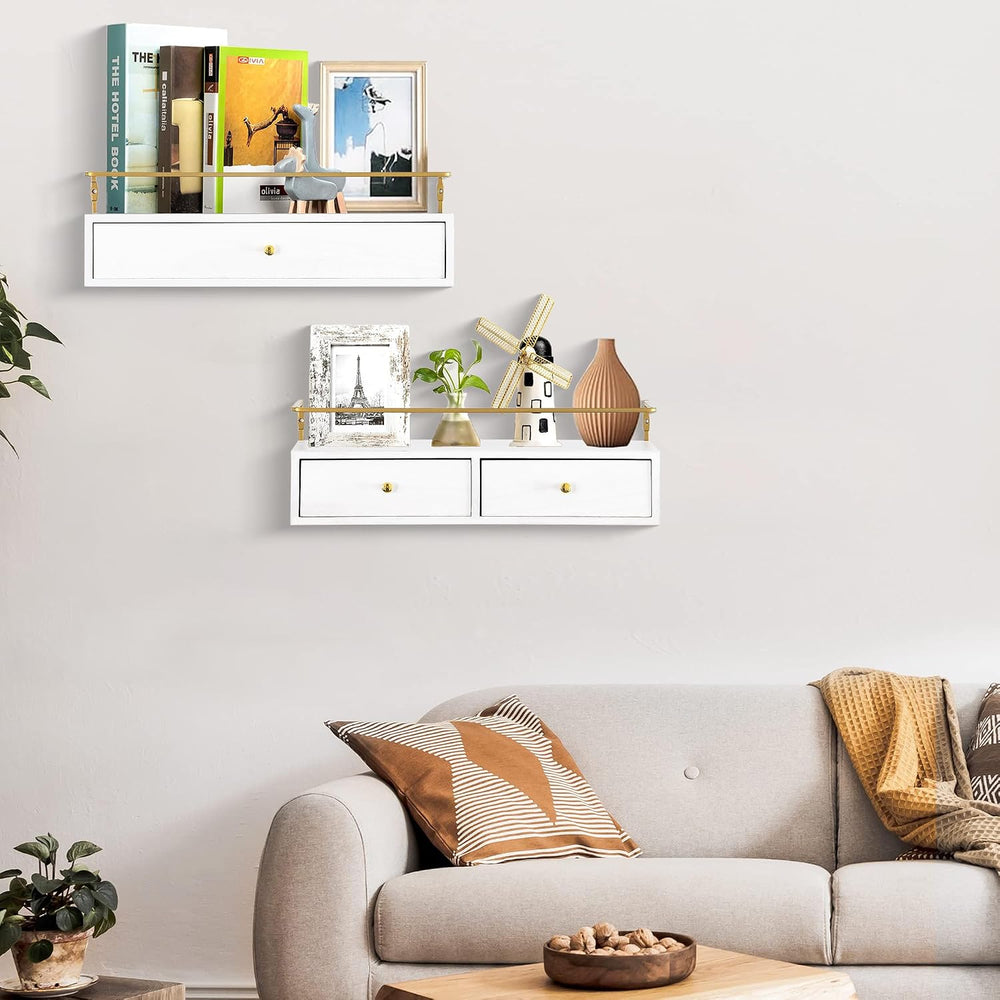 Dreampossible Floating Shelves With Drawers Set of 2 - Wall Mounted Storage f...