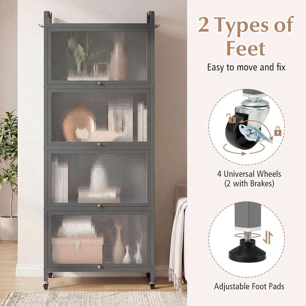 GIANTEX 5-Tier Kitchen Storage Cabinet, 4 PC Doors, Rolling Wheels, Grey