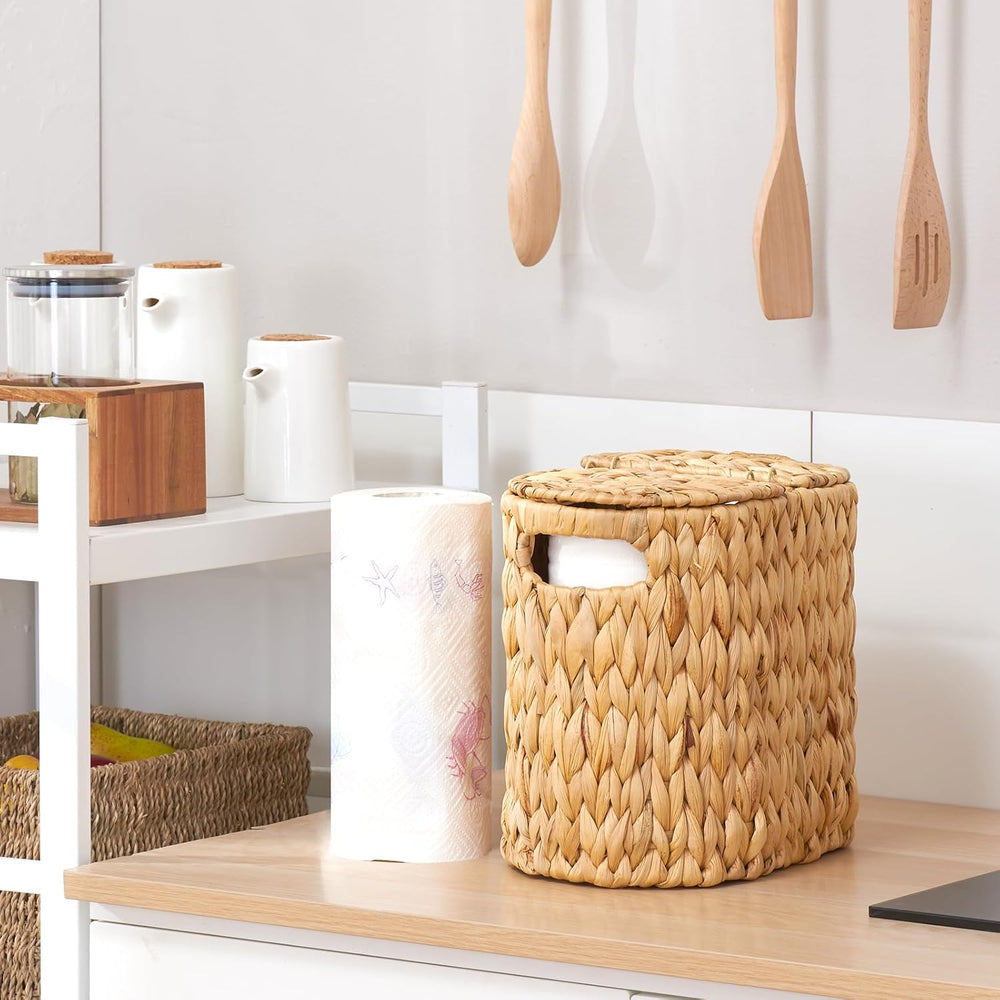 Toilet Paper Basket with Lid, Water Hyacinth Wicker Toilet Paper Storage Hold...