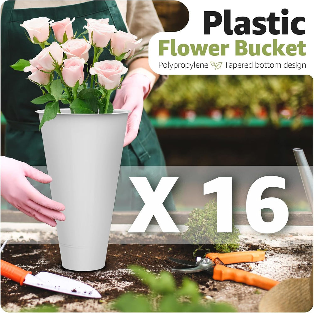 4 Layers Flower Display Stand with Buckets, 16 PCS Buckets Plant Stand with W...