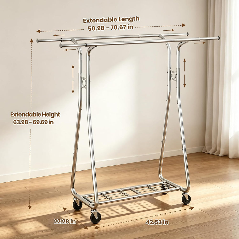 BELLAVENIR 620 Lbs Heavy Duty Rolling Clothes Rack, Double Rail