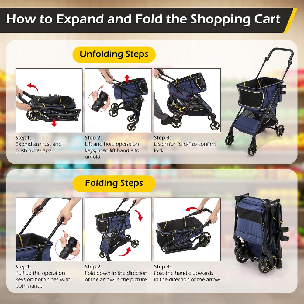 Dyna-Living Folding Shopping Cart for Groceries 70LBS Personal Grocery Cart