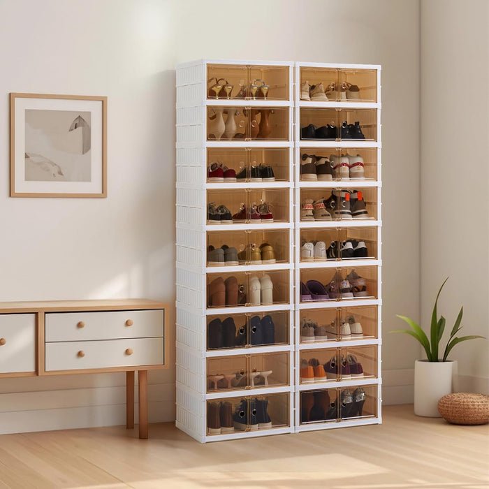 Collapsible Shoe Rack, 2 x 9 Tiers-18 Pairs Foldable Shoe Storage Organizer