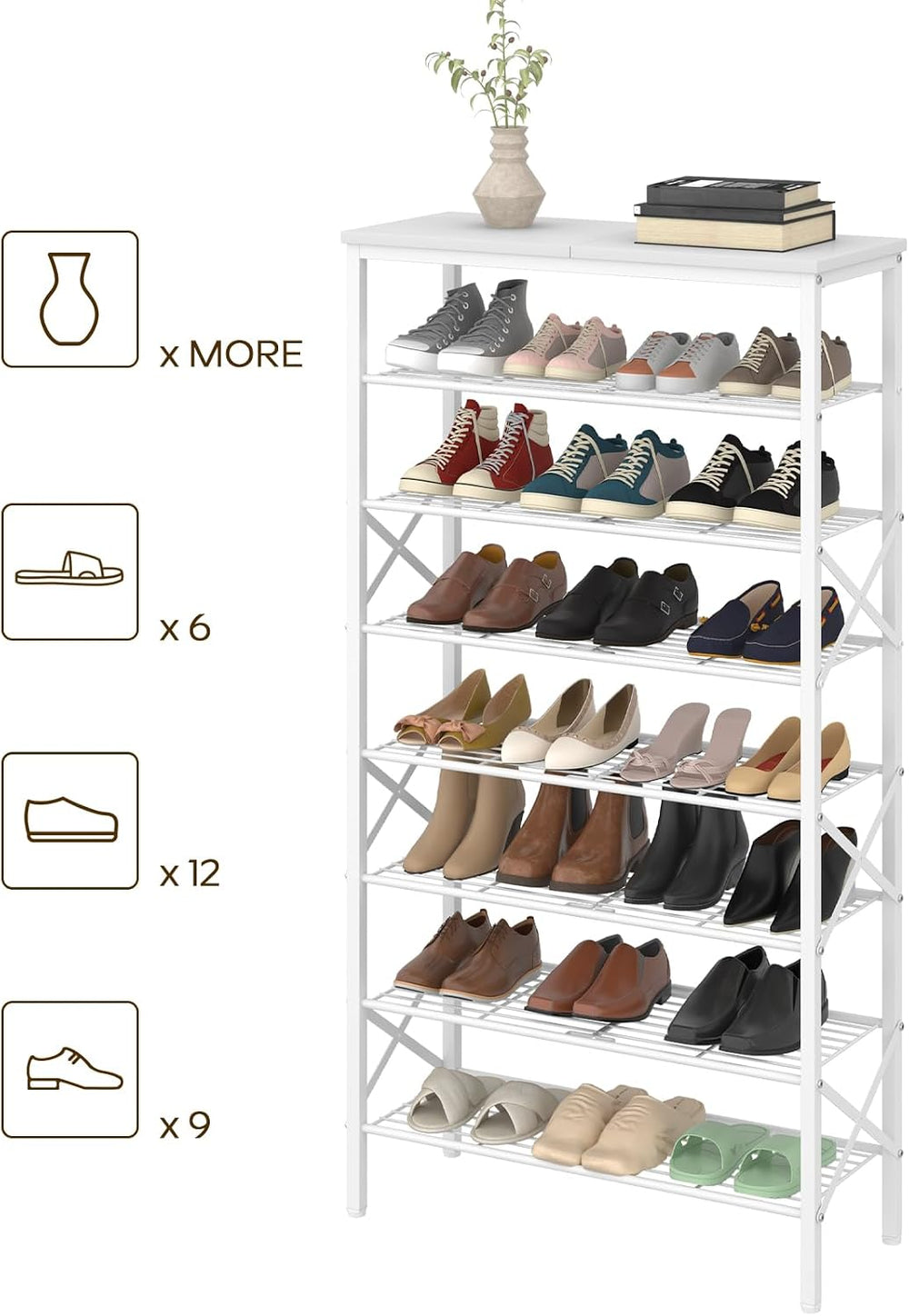 YATINEY 8 Tier Shoe Rack, Shoe Storage Organizer, Large Capacity Shoe Shelf H...