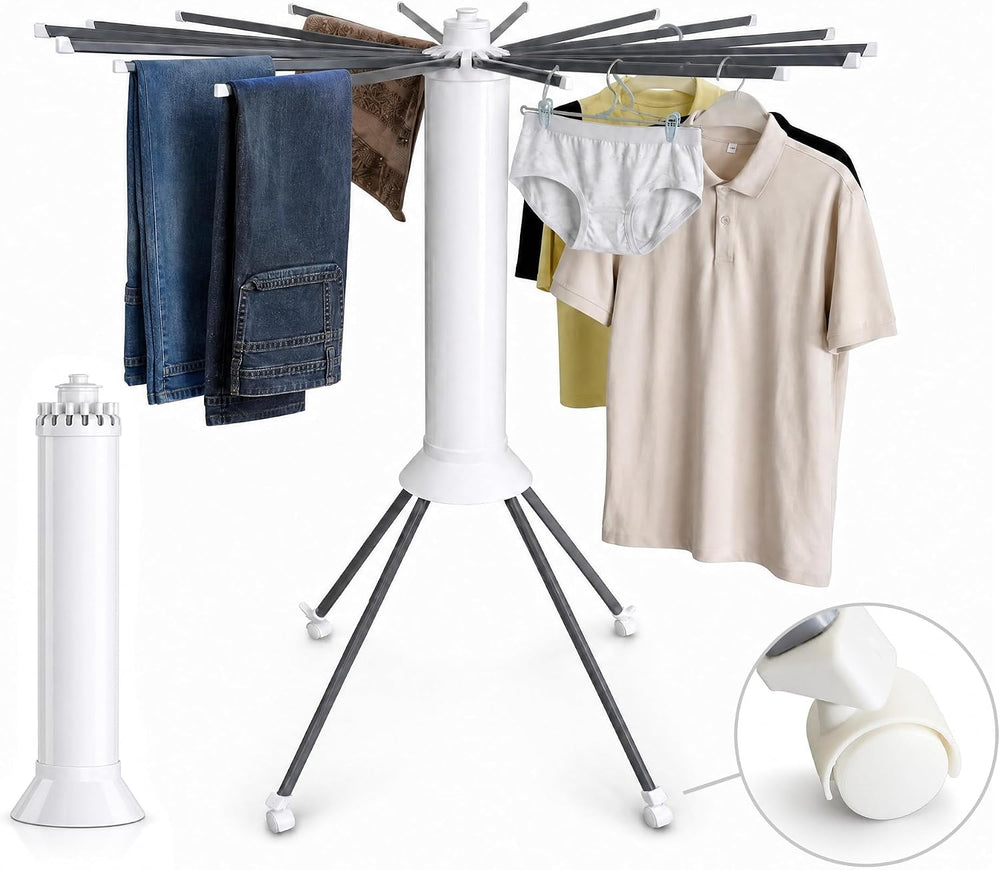 Clothes Drying Rack Foldable with Rolling Wheels, Portable Laundry Drying Rac...