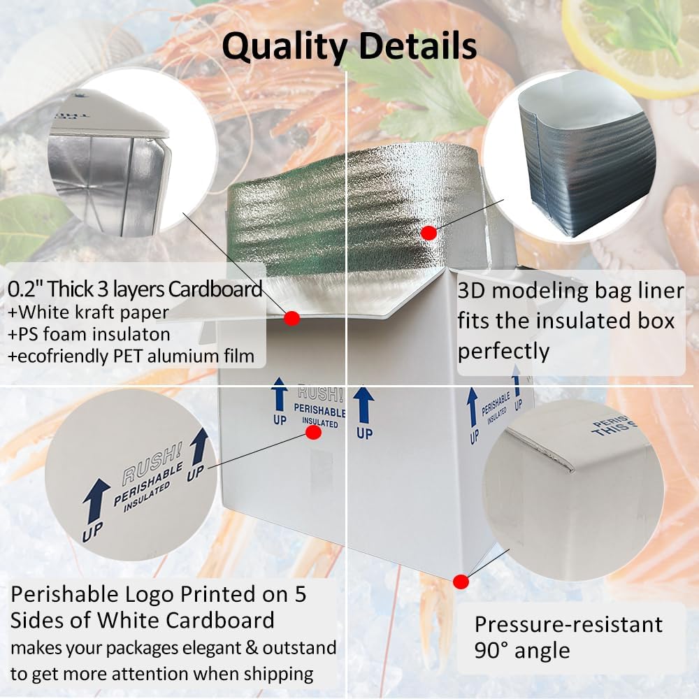 26x11x19'' Insulated Shipping Boxes with Bag Liners, Styrofoam Cold M...