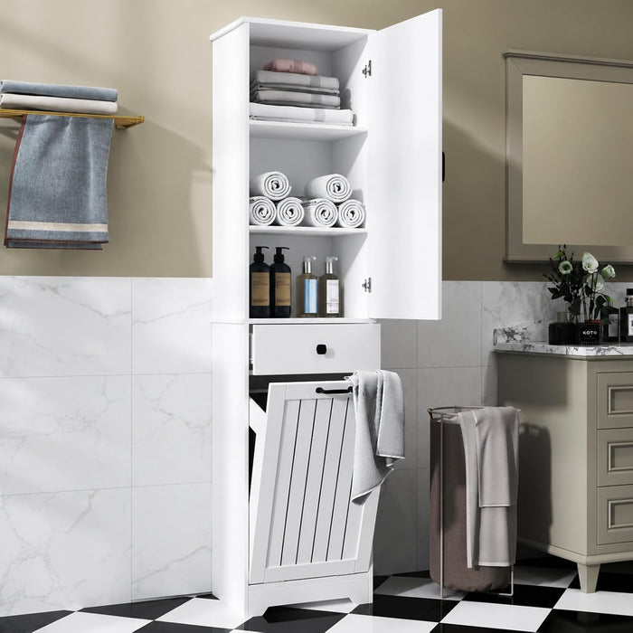 Tilt out Laundry Hamper Cabinet with Shelf, Bathroom Cabinet with hamper