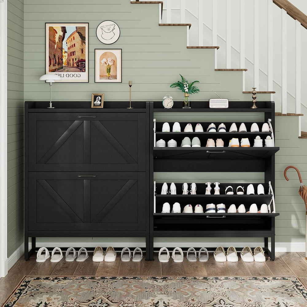 GRUSIGN Shoe Cabinet, Shoe Storage Cabinet with 2 Flip Drawers & Adjustab...