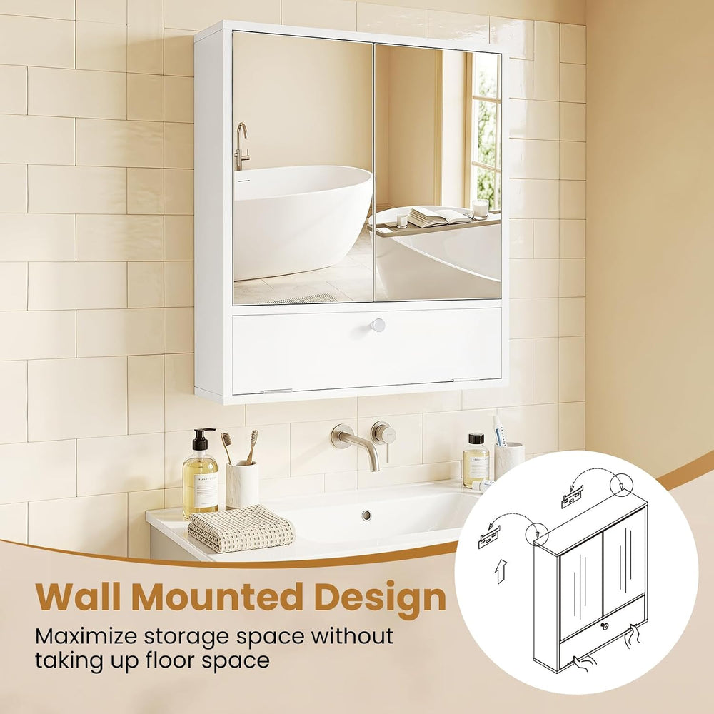 Tangkula Bathroom Wall Cabinet with Mirror, Modern Medicine Cabinet (White)