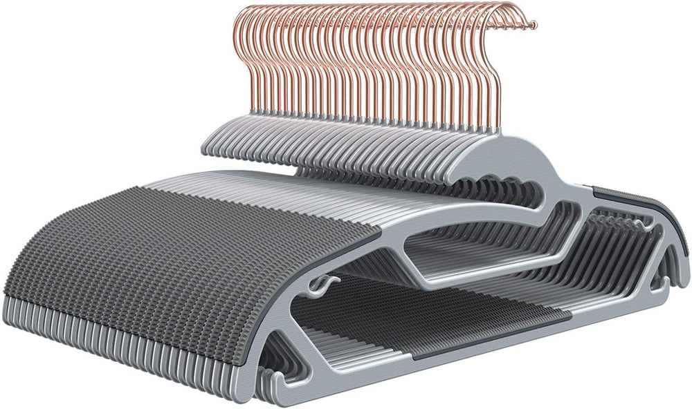 50 Pack S-Shaped Plastic Hangers, Non Slip, Gray