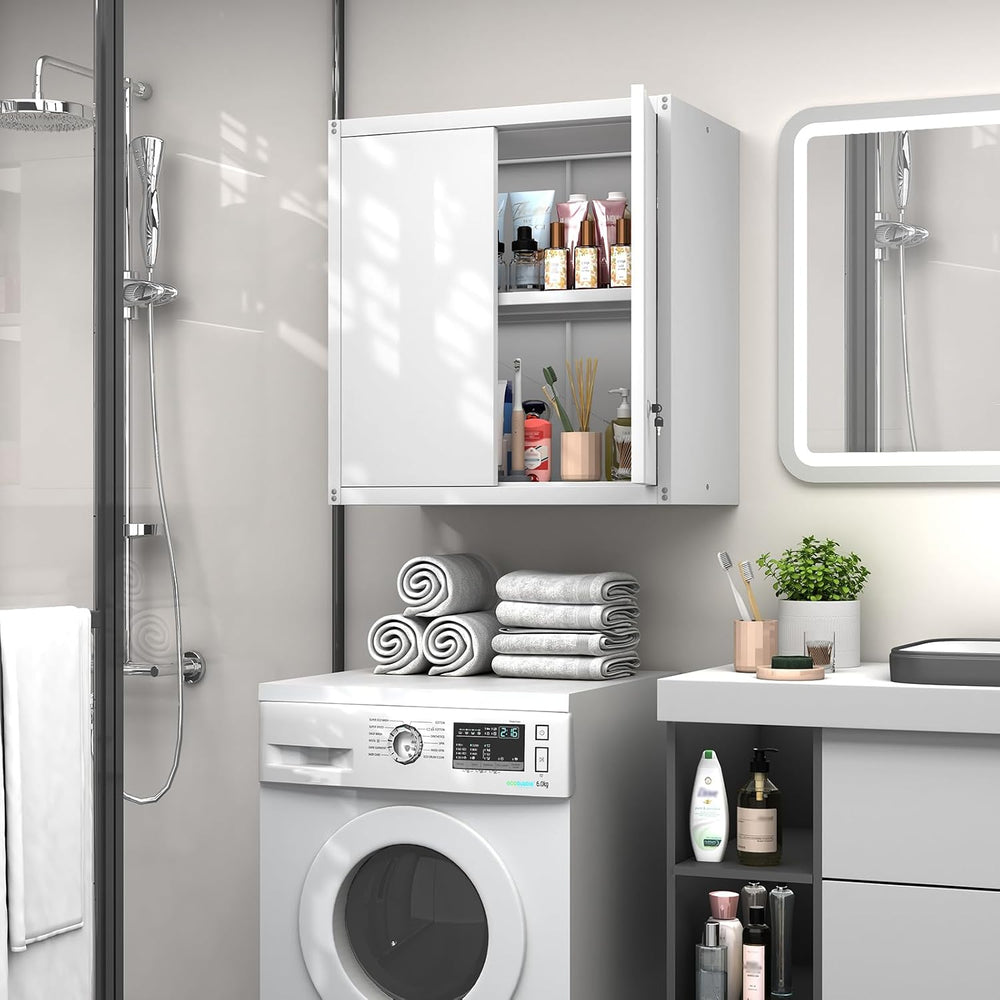 GREATMEET Metal Wall Cabinet, Wall Mounted Storage Cabinet with Lock for Gara...