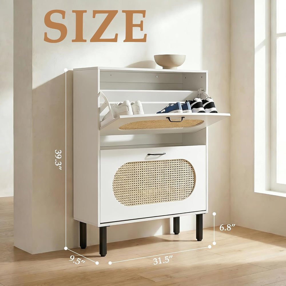 SUNCROWN 2 Flip Drawers Shoe Storage Cabinet, Freestanding Narrow Entryway Or...