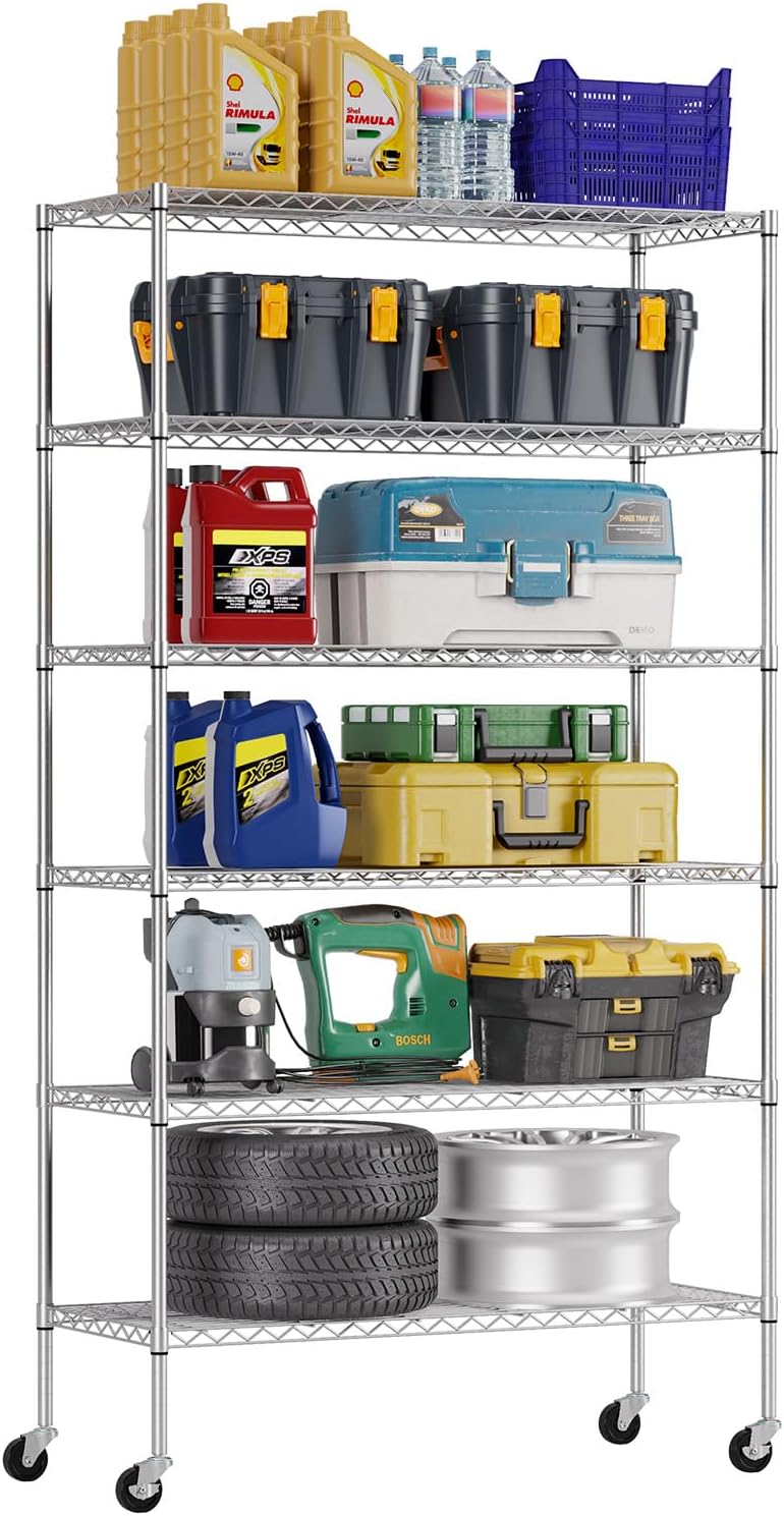 FDW | 6-Tier Garage Shelving with Wheels | 45" x 18" x 82" | W...