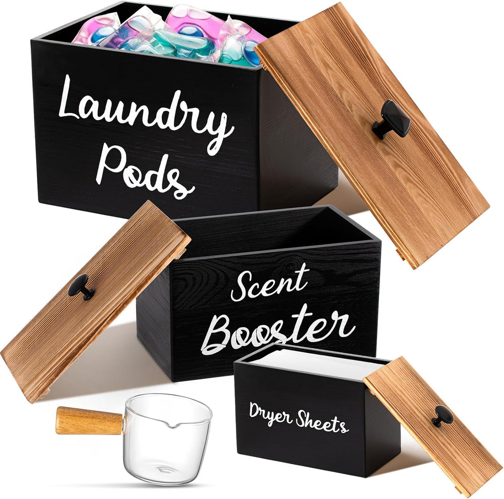 Dandat 3 Pcs Wood Laundry Pods Container Farmhouse Decoration Laundry Room Or...