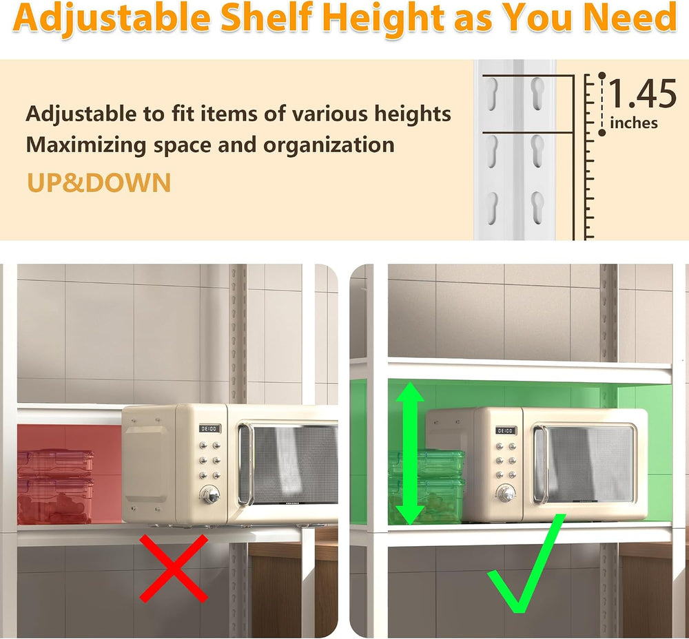 5 Tier White Storage Shelves - Adjustable Pantry Shelves Metal Closet Shelf, ...