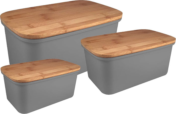 3 Pack Storage Bins with Bamboo Lids, Plastic Storage Containers with Lids Stackable Storage Box, Storage Baskets for Organizing, Comes with 3 Storage Bins