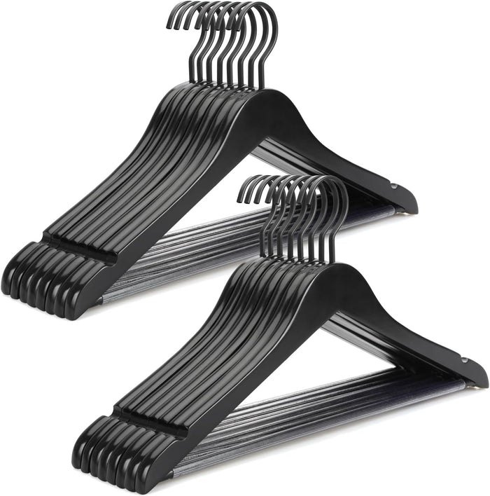 TOPIA HANGER Premium Wooden Hangers, Luxury Boutique Wood Hangers with Extra Thick Hook and Non Slip Pants Bar, Heavy Duty Coat Hanger with Notches 16 Pack, Black -CT01B