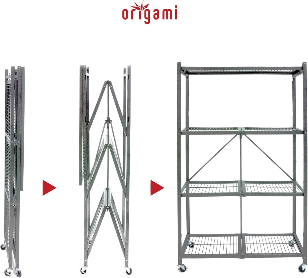 Origami R5 Series Foldable 4-Tier Heavy-Duty Steel Storage Rack, Pewter