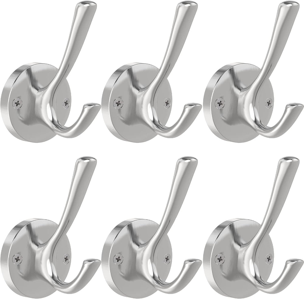 TOFIIGREM Brushed Nickel Wall Hooks, 6 Pack Coat Robe Hook Heavy Duty Metal D...
