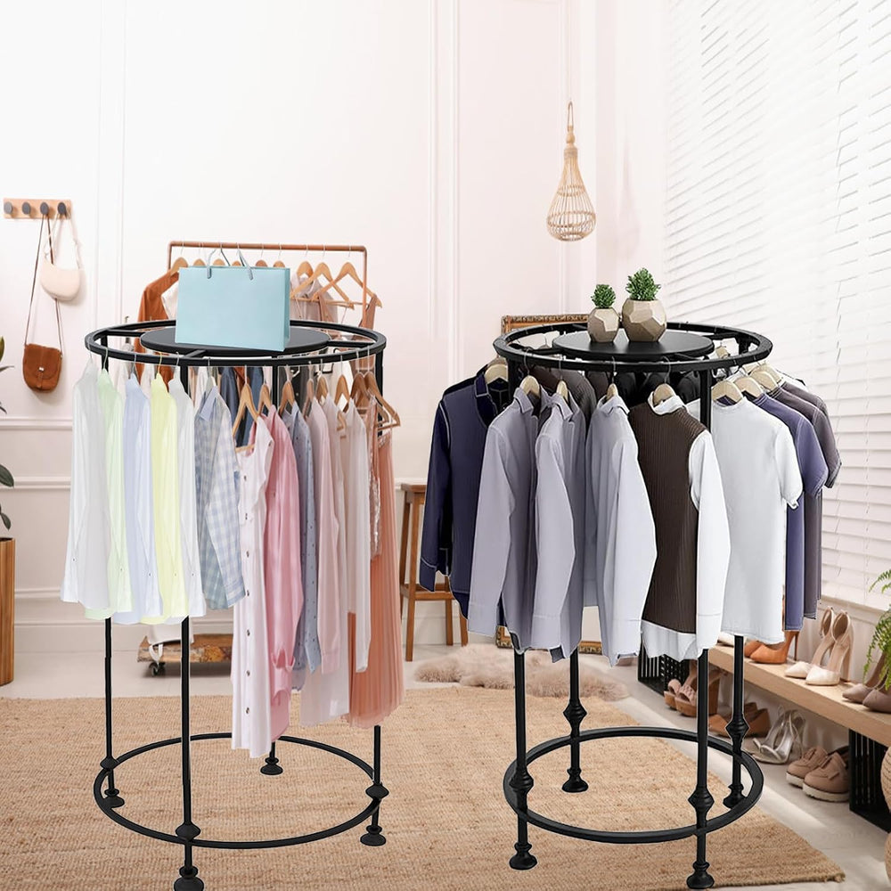 Round Clothing Rack, Floor Standing Garment Display Retail Rack with Topper