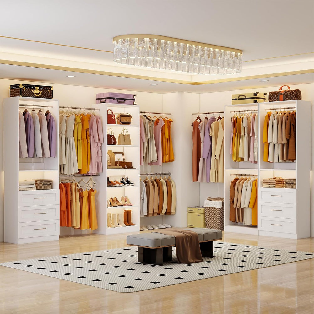 Closet System Set of 4, 8-21FT Closet System with 6 Drawers, 8 Shelves & ...