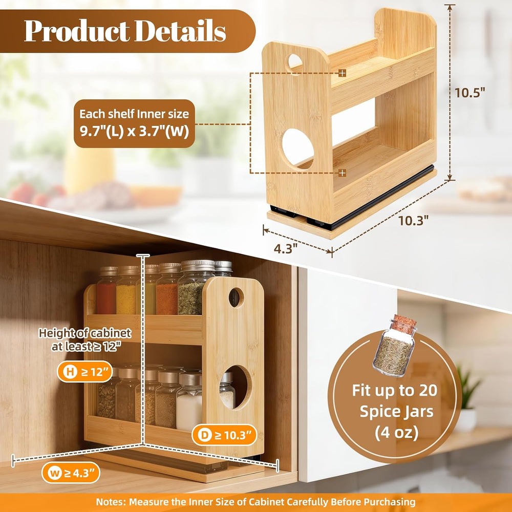 2-Tier Pull Out Spice Rack Organizer for Cabinet Kitchen Pantry