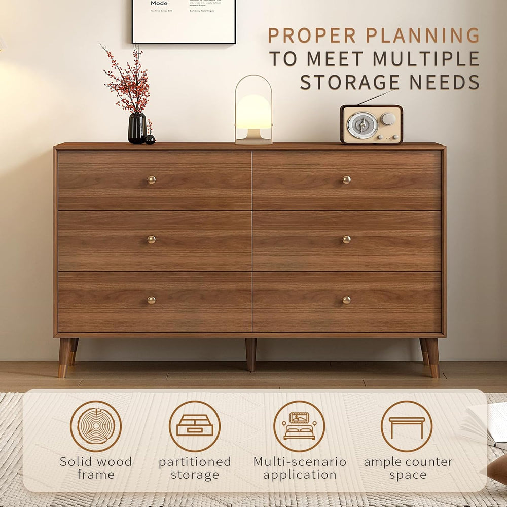 Messenya Dresser for Bedroom, 47 Inch 6 Drawer Wooden Chest of Drawers