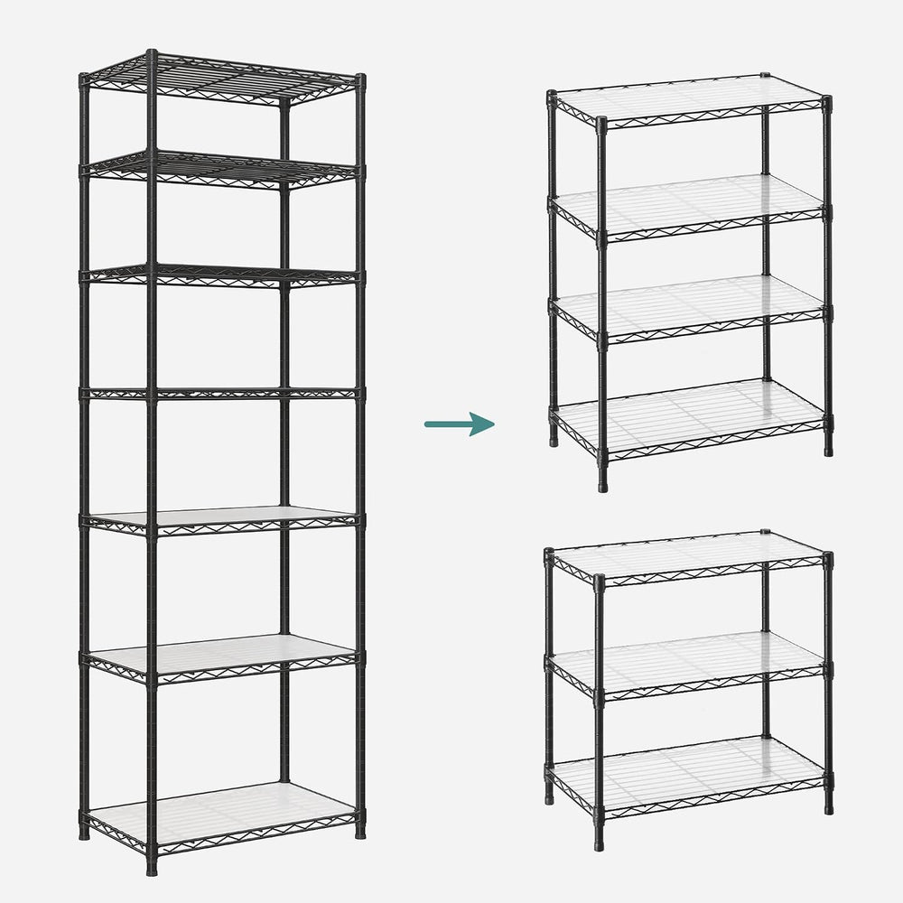 SONGMICS 7-Tier Storage Shelves, Adjustable Wire Shelving Unit, 8 Hooks