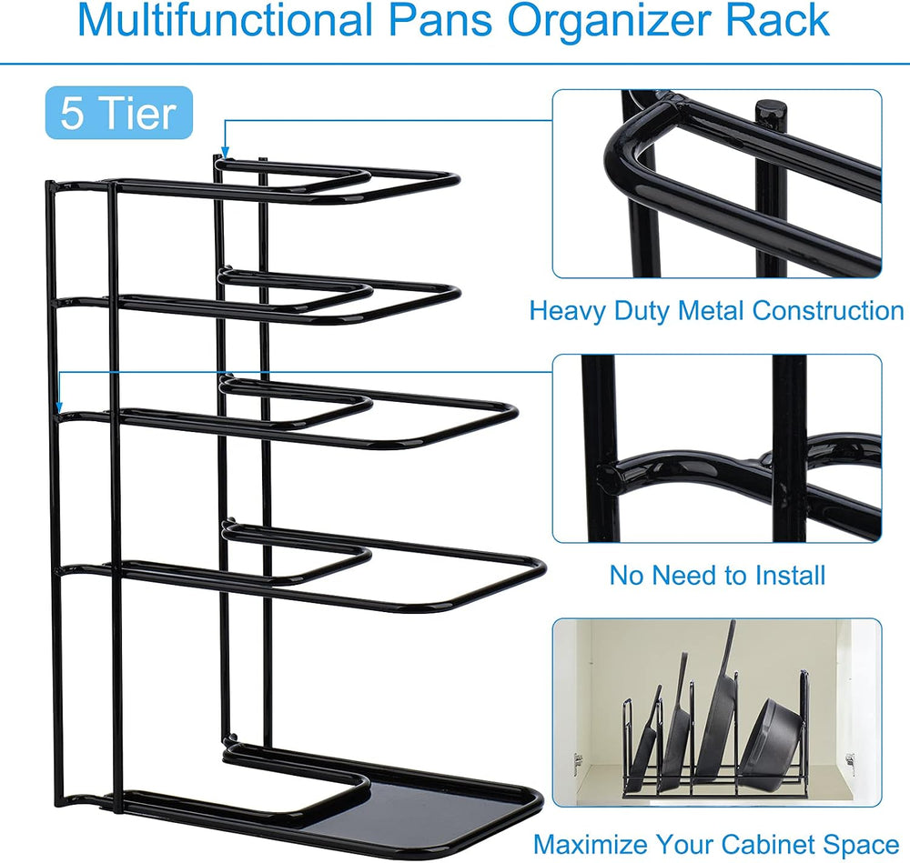 Toplife Heavy Duty Pan Organizer,5 Tier Storage Rack for Cast Iron Skillets