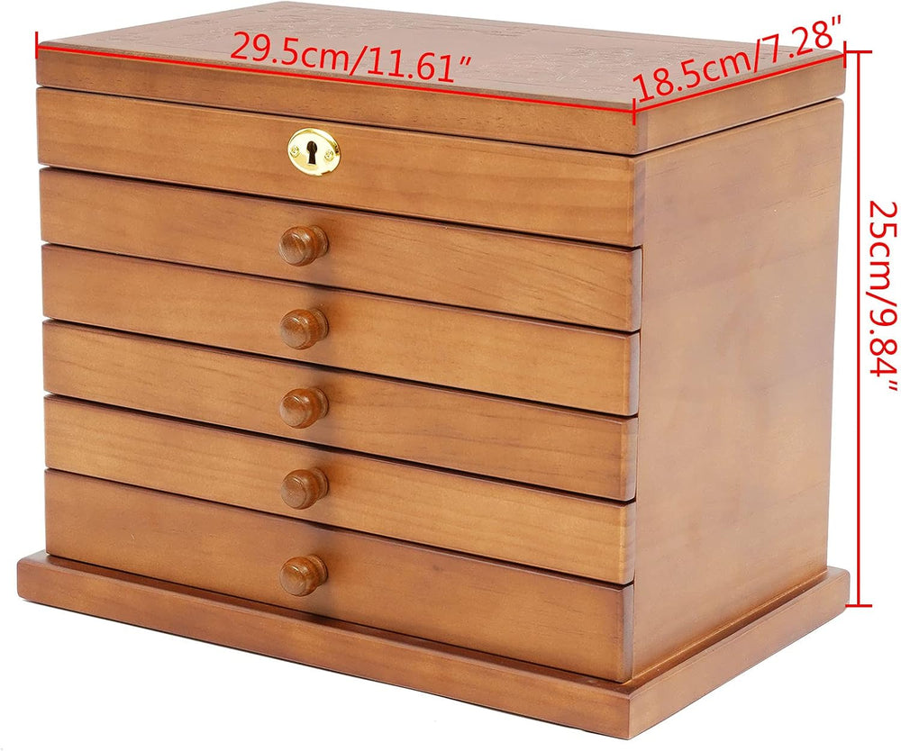 Extra Large Four-Leaf Carved 6 Layers Wooden Jewelry Box Jewelry Case Cabinet...